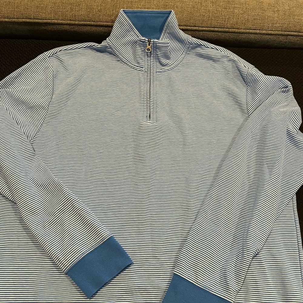 Chaps Quarter-zip blue-striped pullover. Super soft. Size XL.
